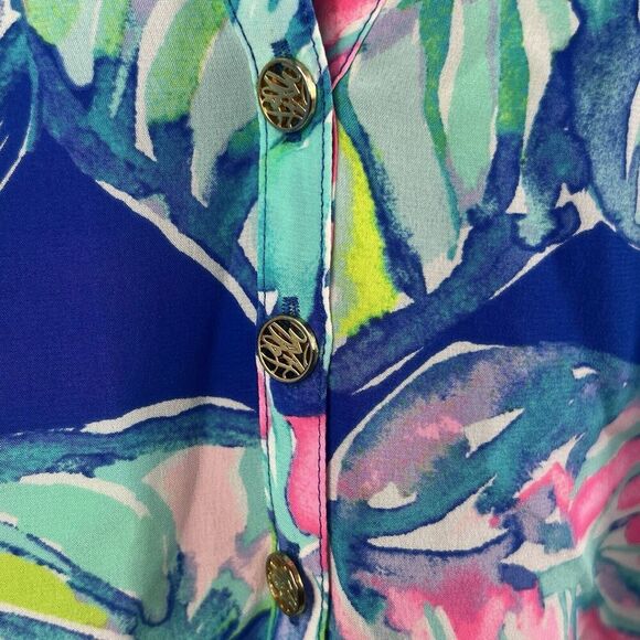 Lilly Pulitzer Silk Floral Elsa Blouse Size XS Blue Pink Casa Del Sol - Picture 4 of 14